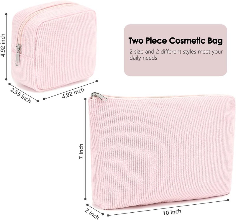 Fammart Corduroy Makeup Bag, Travel Cosmetic Bag Organizer Toiletry Bag Make Up Bags with Zipper & Compartments for Women Girls, 2PCS - Image 4